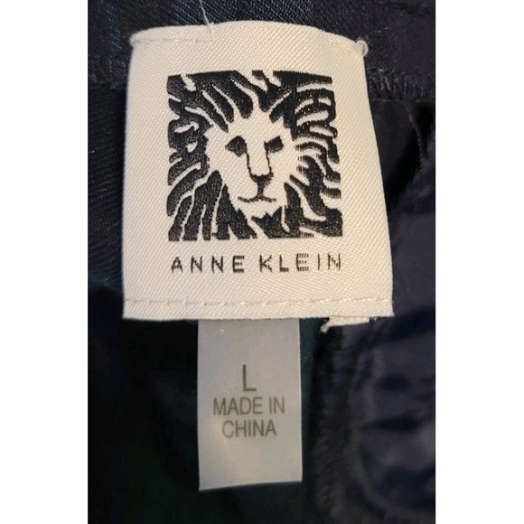 Anne Klein Pants Stretch Green Navy Striped Slash Pockets Slim Ankle Size Large - Picture 8 of 9